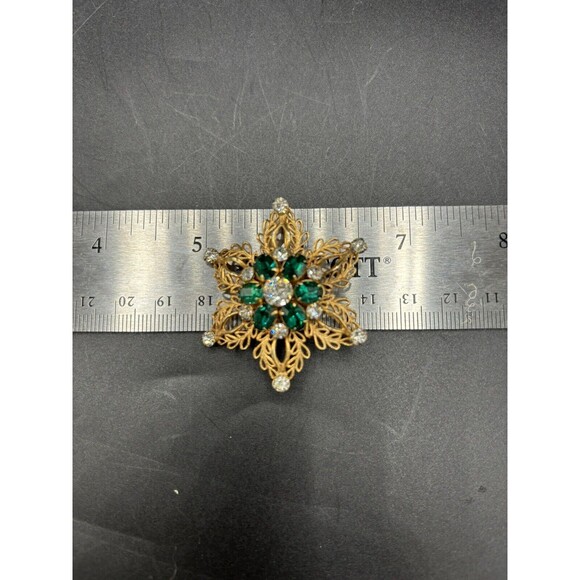 SCITARELLI Signed Vintage 1950s Rhinestone Gold Tone Pin Brooch or Pendant - Picture 5 of 5